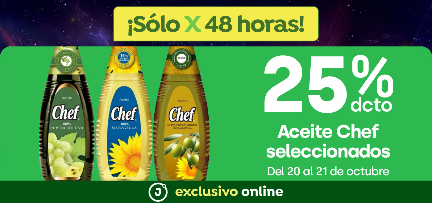 Bombazo exclusivo ecomm - Aceite Chef seleccionados 25% dcto - 20-10-2025 al 21-10-2025