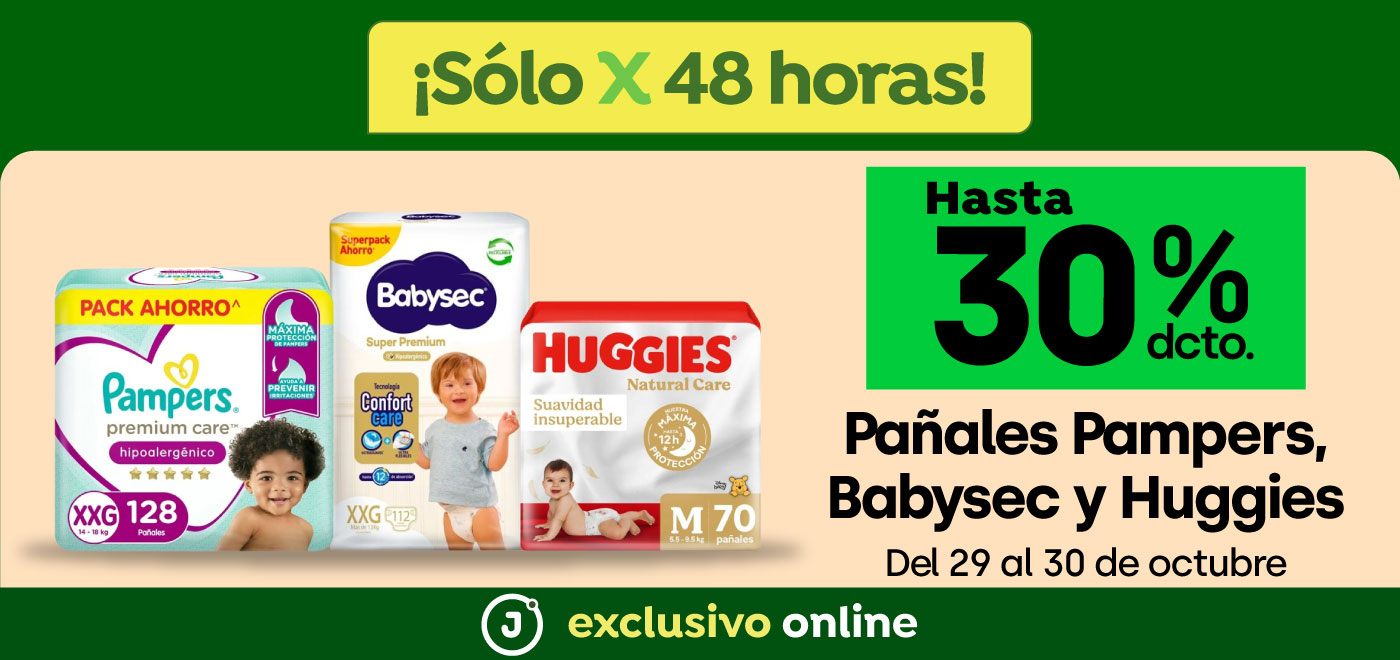Bombazo exclusivo ecomm - Pañales Pampers, Babysec, Huggies hasta 30% descto (excl ecom) - 29-10-2025 al 30-10-2025