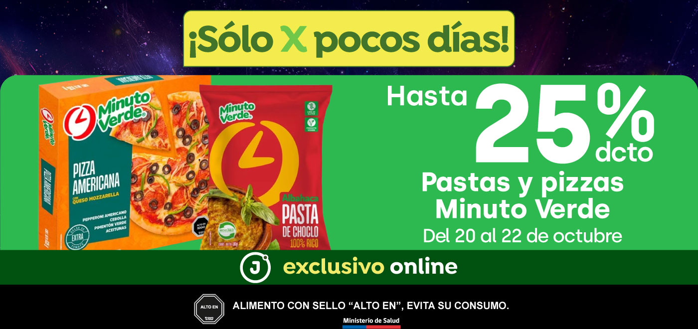 Bombazo exclusivo ecomm - MINUTO VERDE - PASTAS Y PIZZAS MINUTO VERDE HASTA 25 % DSCTO // PRECIO REF: DESDE $4.490 - 20/10/2025 al 22/10/2025