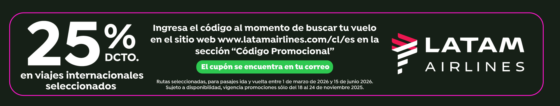 25% de descuento en viajes en LATAM