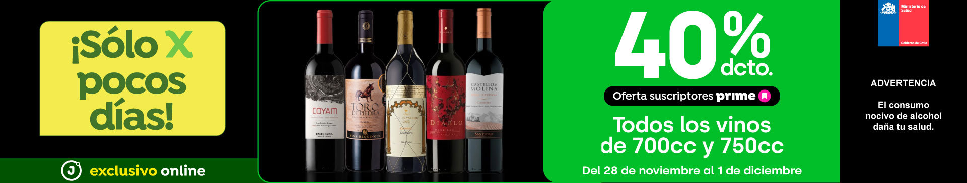 Prime - Todos los vinos 700 o 750cc 40%dcto. (Prime) - 27-11-2025 al 01-12-2025