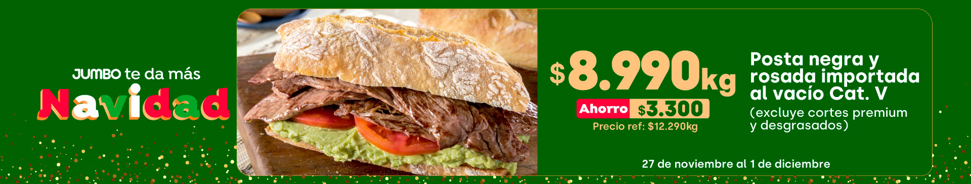 Ciclos - Posta negra y rosada importado Cat. V(excluye premium y desgrasados) $8.990kg // Pref: $12.290 kg (ahorro: $3.300) - 26-11-2025 al 01-12-2025