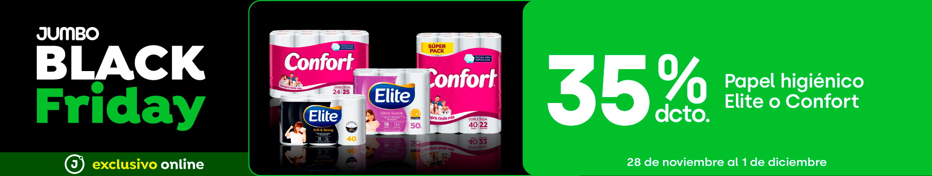 PAPEL HIGIENICO ELITE O CONFORT 35%