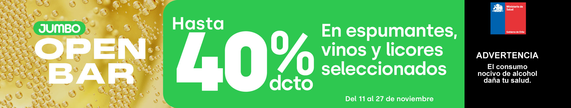 Especial - Todas las ofertas Open Bar: hasta 40% dcto en espumantes, vinos y licores seleccionados - 11-11-2025 al 27-11-2025