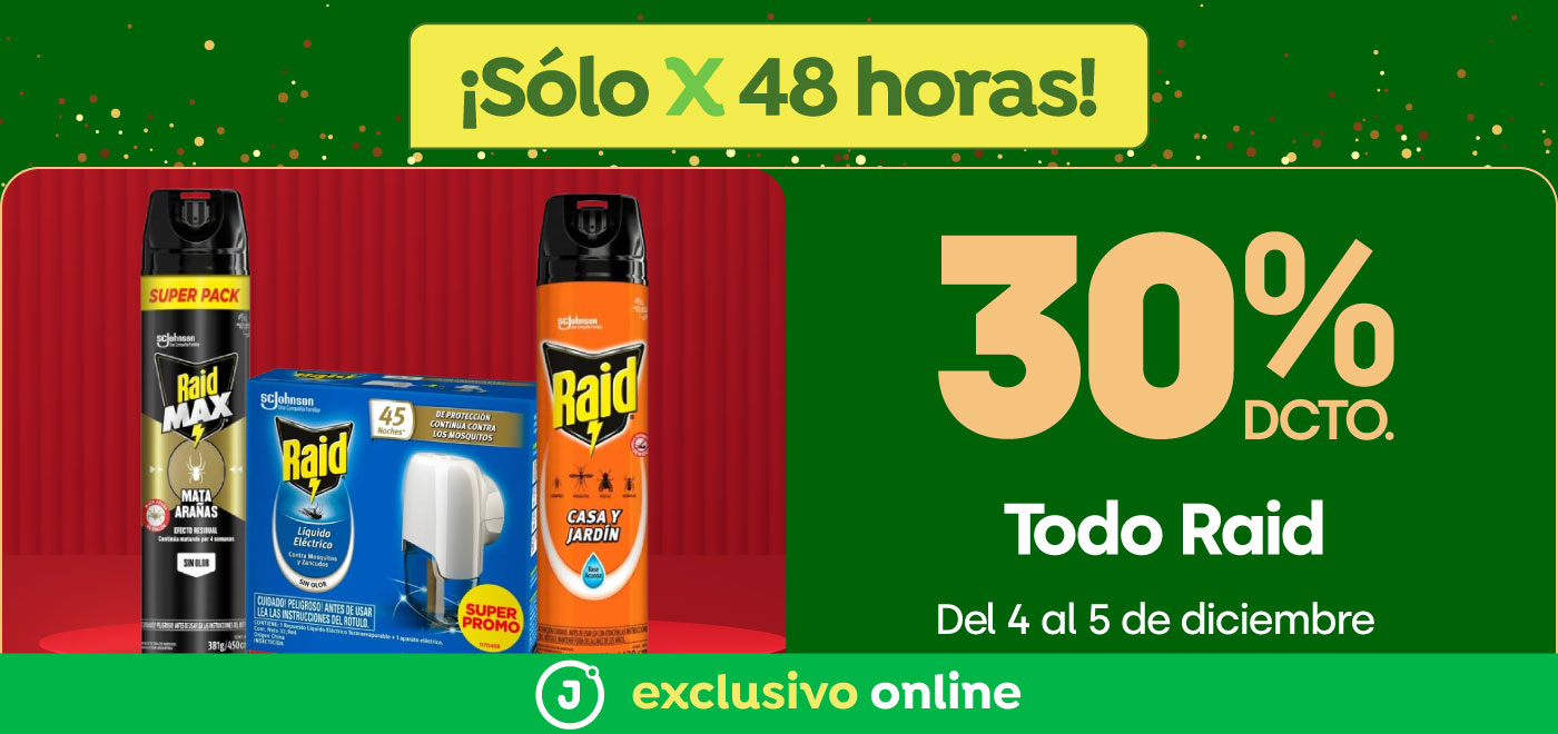 Bombazo exclusivo ecomm - SCJ - Todo Raid 30% descto (excl ecom) - 04-12-2025 al 05-12-2025