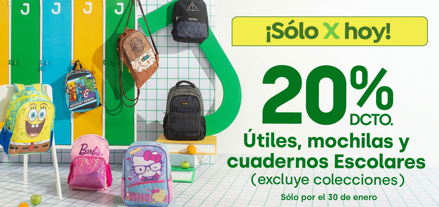 Especial - 20% Útiles, mochilas, y cuadernos Escolares ( excluye colecciones) - 30-01-2026 al 30-01-2026