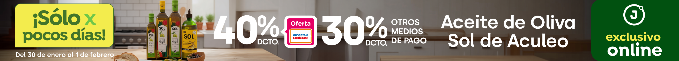 Bombazo exclusivo ecomm - Aceite de Oliva Sol de Aculeo 40% TC 30% OMP - 30-01-2026 al 01-02-2026