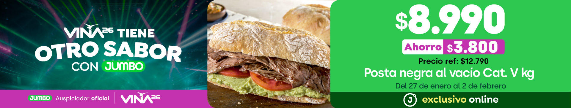 Bombazo exclusivo ecomm - Posta negra al vacío Cat V $8.990 kg (p.ref. $12.790kg) - 27-01-2026 al 02-02-2026