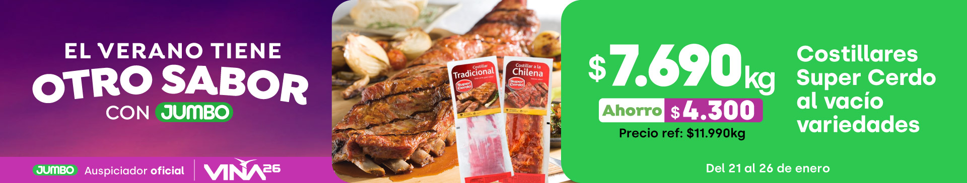 Ciclos - Costillares Super Cerdo variedades al vacío $7.690 // Pref: $11.990 (Ahorro: $4.300) - 21-01-2026 al 26-01-2026