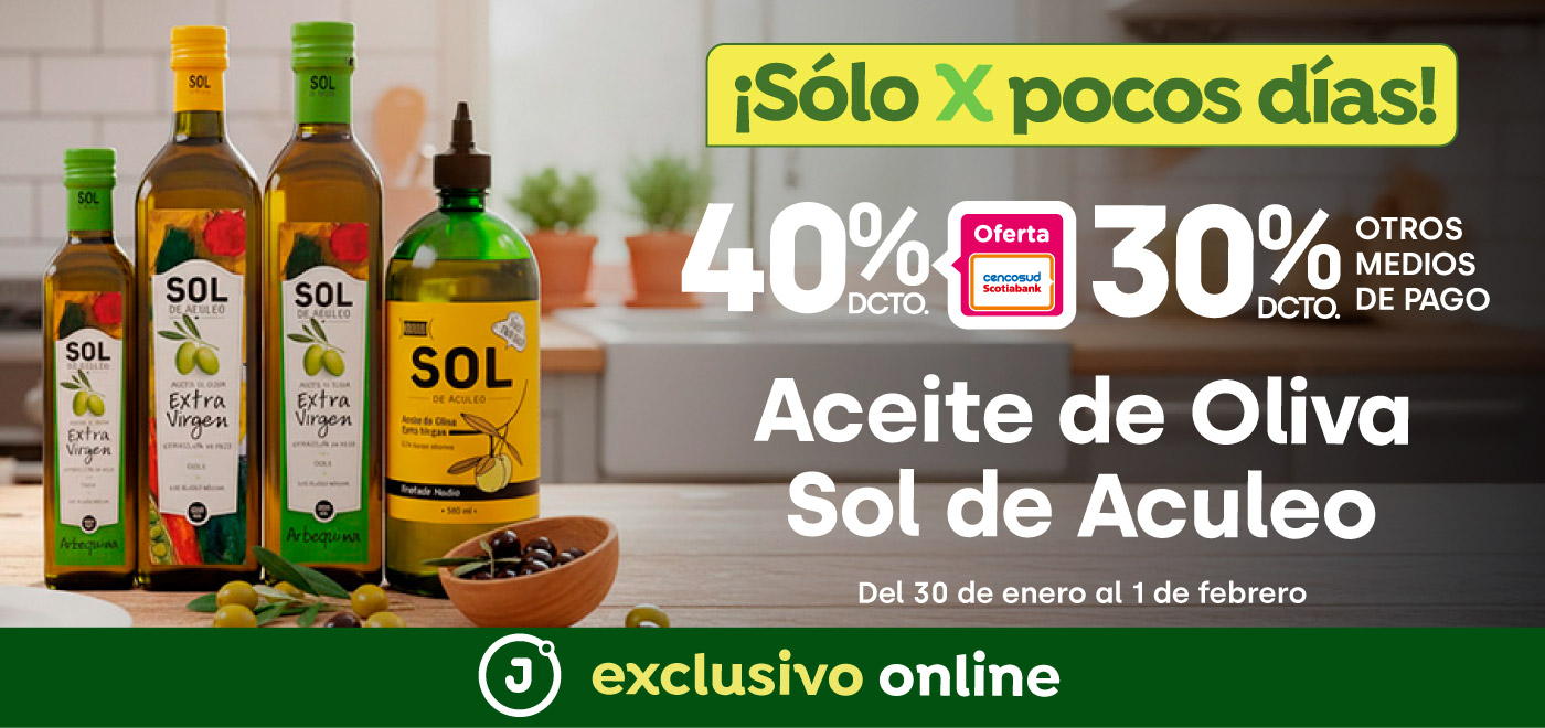 Bombazo exclusivo ecomm - Aceite de Oliva Sol de Aculeo 40% TC 30% OMP - 30-01-2026 al 01-02-2026