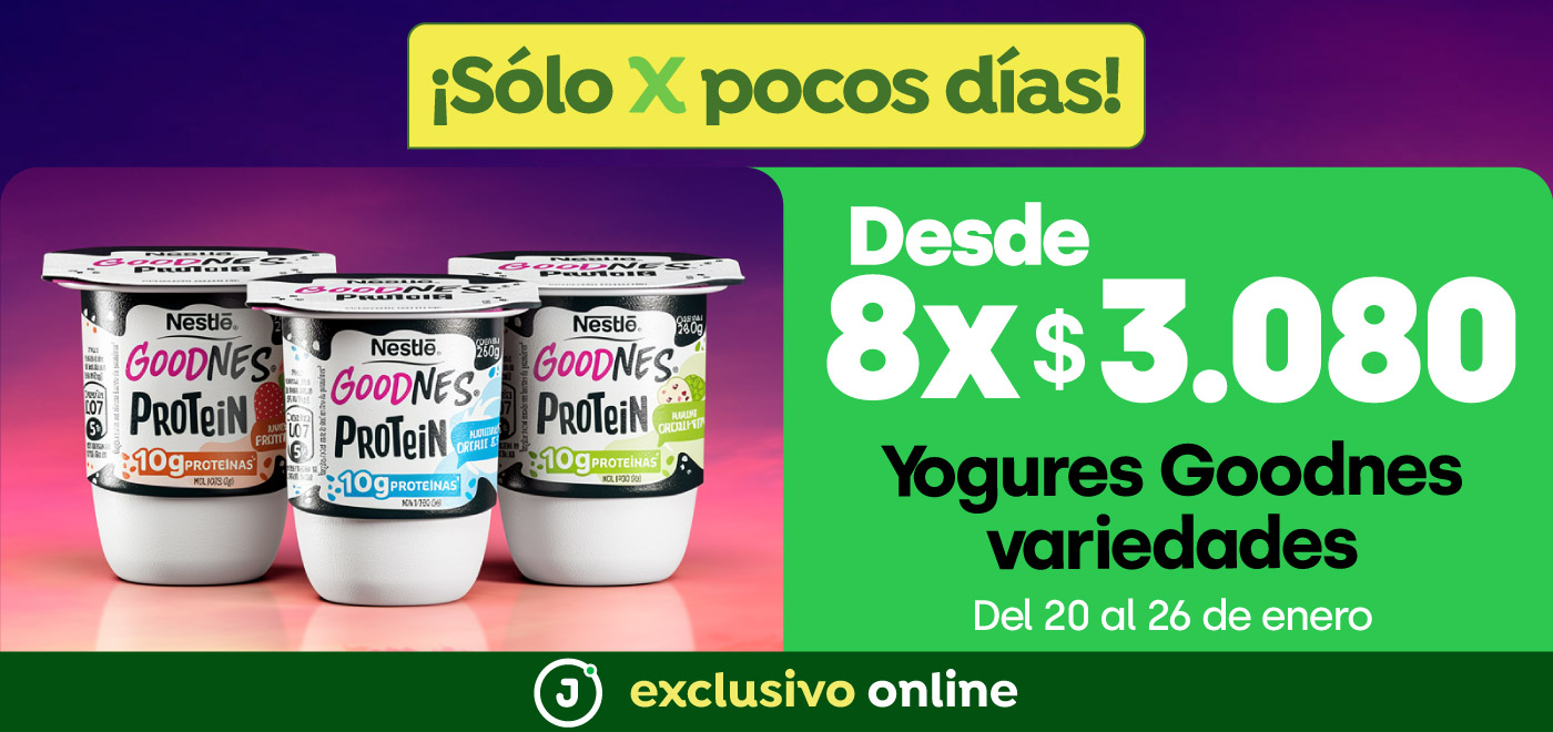 Bombazo exclusivo ecomm - NESTLÉ - SEMANA GOODNES YOGURES GOODNES VARIEDADES DESDE 8X $3.080 (PPROMO: $385 UN / PREF: $550 UN) - 20-01-2026 al 26-01-2026