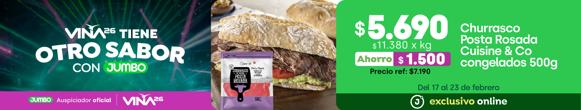 Bombazo exclusivo ecomm - Churrasco Posta Rosada Cuisine&Co Congelados 500 grs $5.690 (p.ref. $7.190) (ppum 11.380xkg) - 17-02-2026 al 23-02-2026