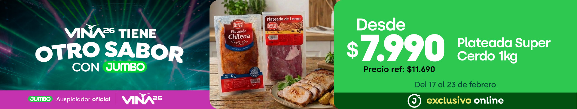 Bombazo exclusivo ecomm - Plateada Super Cerdo 1 kg desde $7.990 (p.ref. $11.690) - 17-02-2026 al 23-02-2026