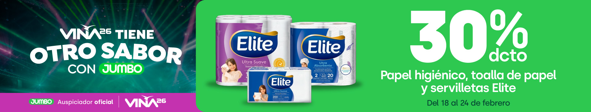 Ciclos - Papel higiénico, toalla de papel y servilletas Elite 30% dcto. - 18-02-2026 al 24-02-2026