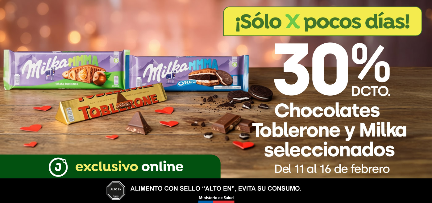 Bombazo exclusivo ecomm - CHOCOLATES TOBLERONE Y MILKA SELECCIONADOS 30% DESCTO - 11-02-2026 al 16-02-2025