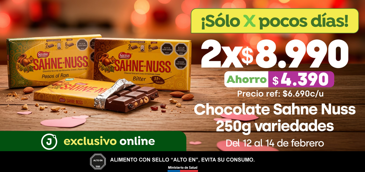 Bombazo exclusivo ecomm - CHOCOLATE SAHNE NUSS 250G VARIEDES 2X$8.990 (P.REF $6.690 / AHORRO $4.390) - 12-02-2026 al 14-02-2025