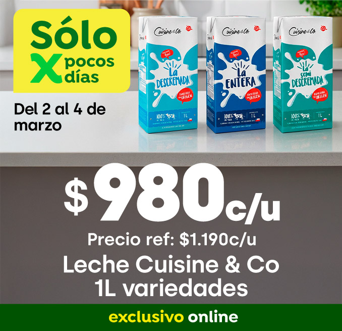 Bombazo exclusivo ecomm - Leche entera, semi o descremada c&Co $980 (p.ref. $1.190) - 02-03-2026 al 04-03-2026