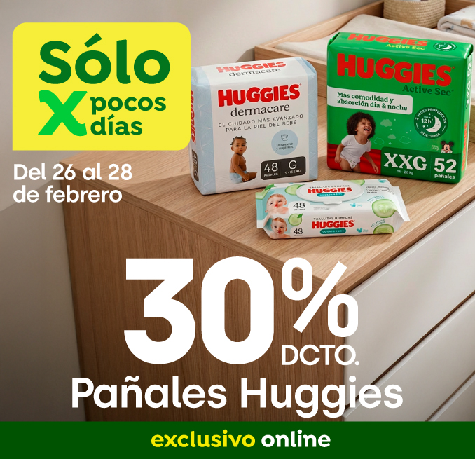 Bombazo excl ecomm - Pañales Huggies con 30% dcto - 26-02-2026 al 28-02-2026