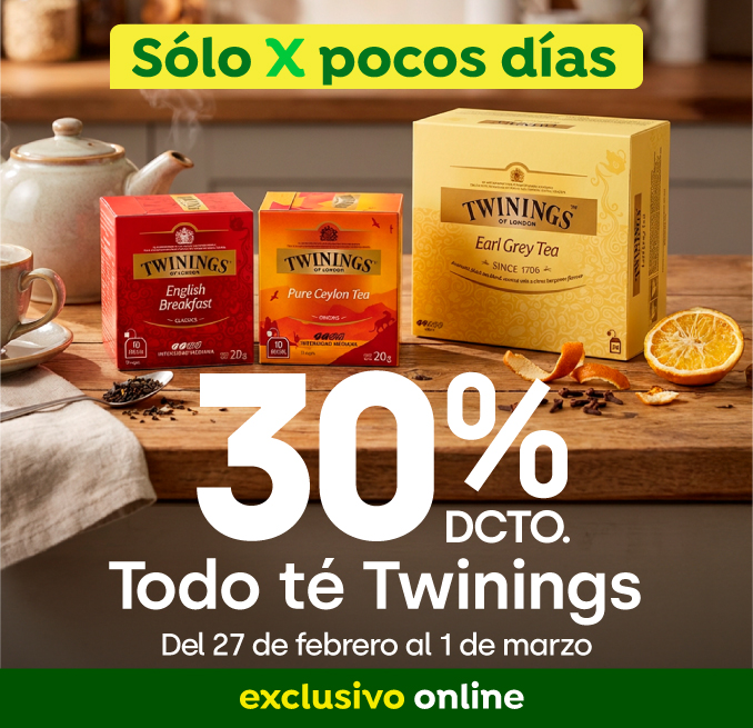 Bombazo exclusivo ecomm - Todo té Twinings 30% dcto - 27-02-2026 al 01-03-2026