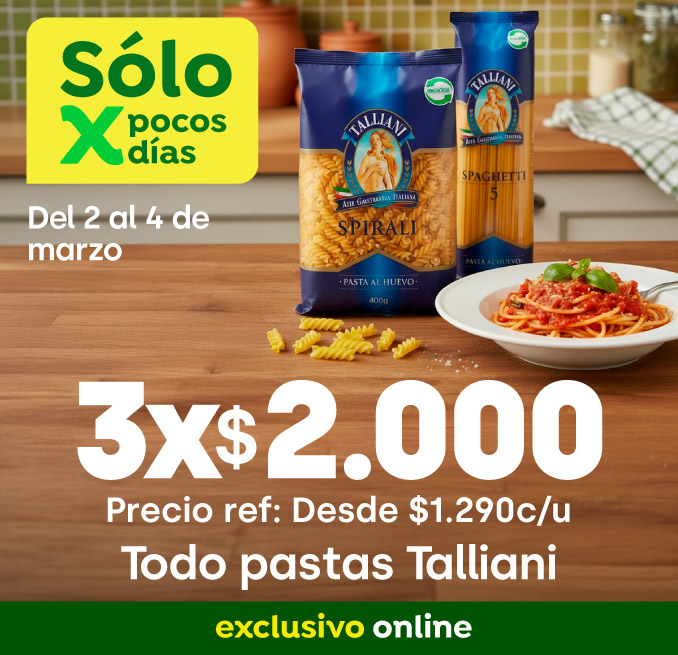 Bombazo exclusivo ecomm - TODO PASTAS TALLIANI 3 x $2.000 - 02-03-2026 al 04-02-2026