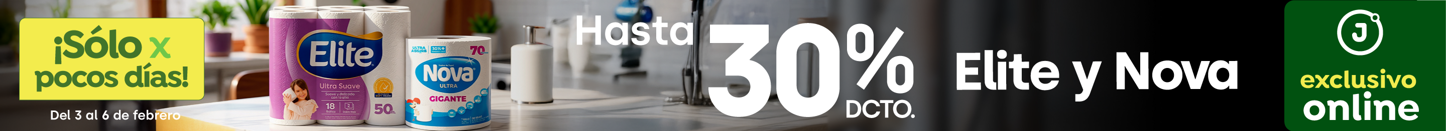 Bombazo exclusivo ecomm - SOFTYS - Elite y Nova hasta 30% dcto - 03-02-2026 al 06-02-2026