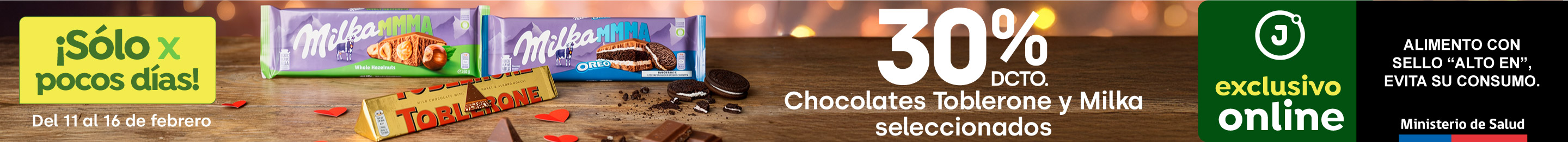 Bombazo exclusivo ecomm - CHOCOLATES TOBLERONE Y MILKA SELECCIONADOS 30% DESCTO - 11-02-2026 al 16-02-2025