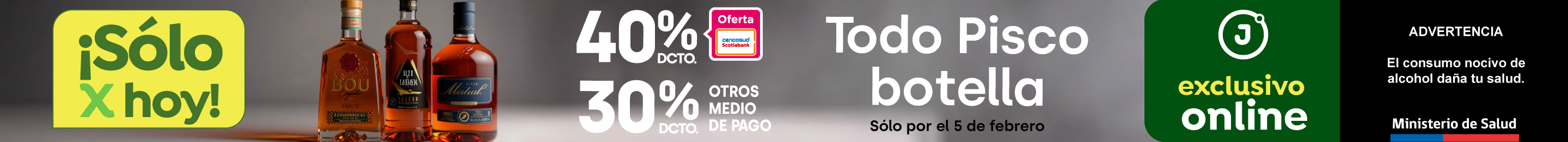 Exclusivas - Todo pisco botella 30% TMP 40% TC  - 05-02-2026 al 05-02-2026