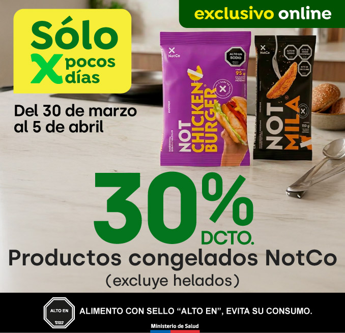 Bombazo excl ecomm - 30% DSCTO TODOS LOS PRODUCTOS CONGELADOS NOTCO ( EXCLUYE HELADOS) - 30-03-2026 al 05-04-2026