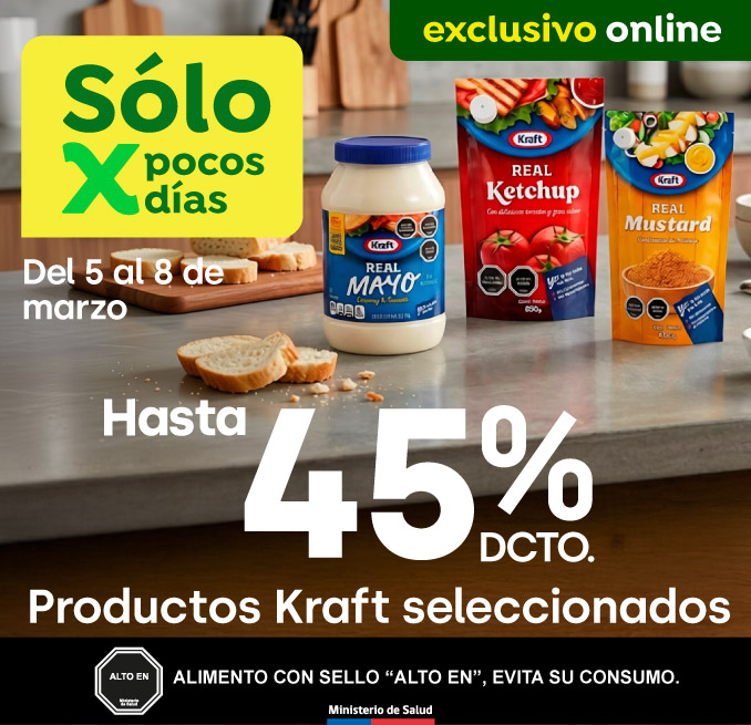 Bombazo excl ecomm - Todo kraft hasta 45% dcto. - 05-03-2026 al 08-03-2026