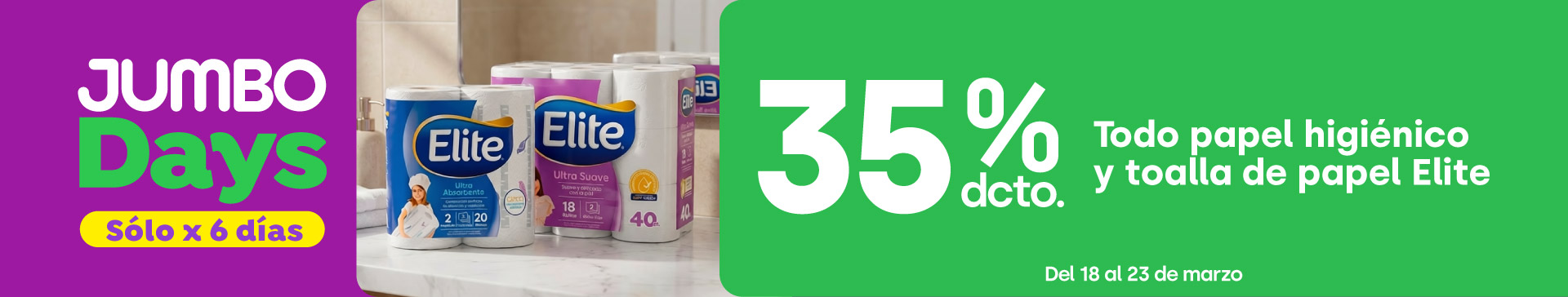 Ciclos - Todo papel higiénico y toalla de papel Elite 35%dcto  - 18-03-yyyy al 23-03-yyyy