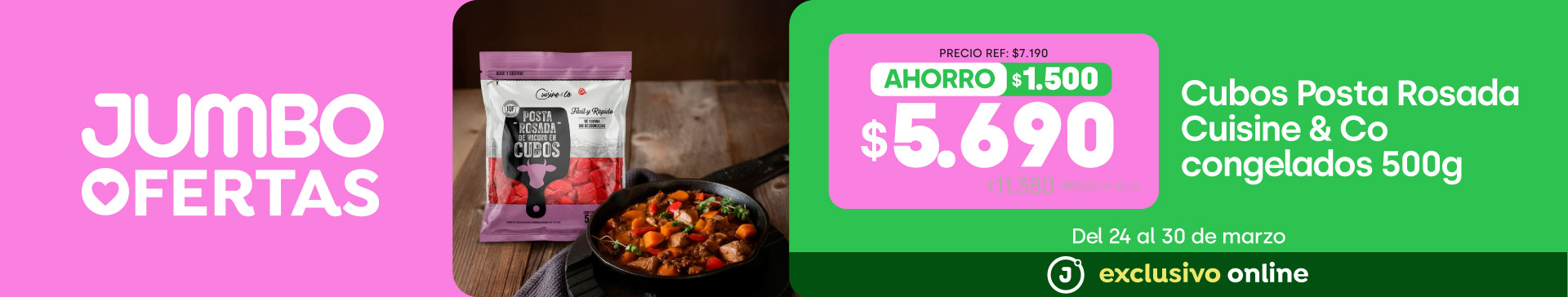 Bombazo exclusivo ecomm - Cubos Posta Rosada Cuisine&Co Congelados 500 grs $5.690 (p.ref. $7.190) (ppum: $11380 x kg) - 24-03-2026 al 30-03-2026