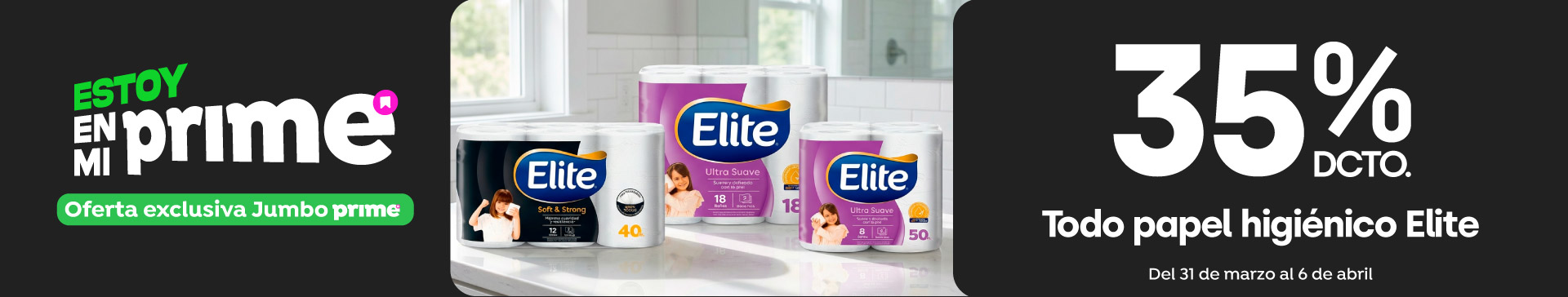 Prime - Todo papel higiénico Elite 35%dcto - 31-03-2026 al 06-04-2026