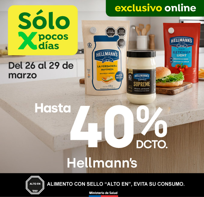 Bombazo excl ecomm - Hellmann's hasta 40% dcto. - 26-03-2026 al 29-03-2026