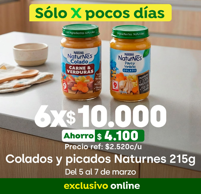 Bombazo exclusivo ecomm - NESTLE - COLADOS Y PICADOS NATURNES 215G VARIEDADES 6X10.000 (AHORRO $4.100) - 05-03-2026 al 07-03-2026