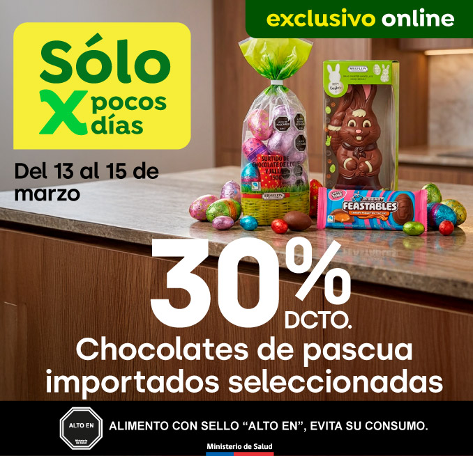 Bombazo excl ecomm - TODOS LOS CHOCOLATES DE PASCUA IMPORTADOS DE LAS MARCAS RIEGELEN, VERGANI Y FEASTABLES MR BEAST 30% DESCTO - 13-03-yyyy al 15-03-yyyy