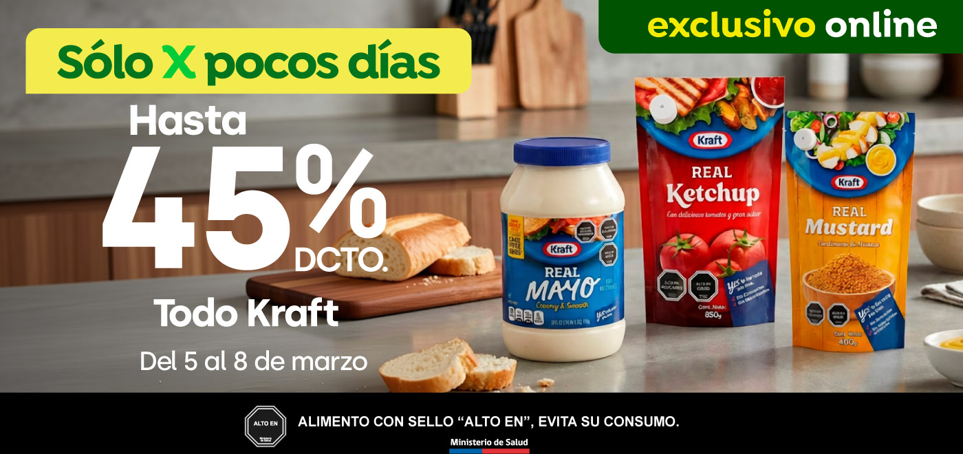 Bombazo excl ecomm - Todo kraft hasta 45% dcto. - 05-03-2026 al 08-03-2026