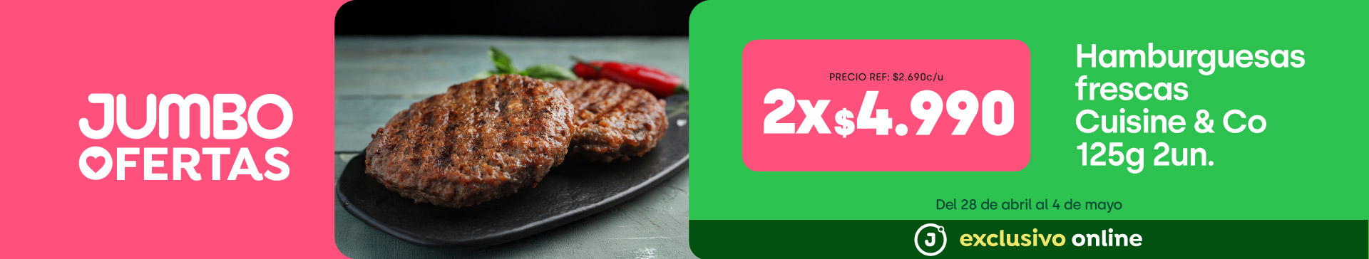 Bombazo excl ecomm - Hamburguesa Cuisine & Co 125 g 2 un. 2x $4.990 (p.ref. $2.690) - 28-04-2026 al 04-05-2026