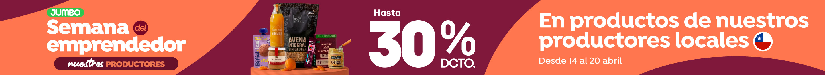Especial - Semana del emprendedor: hasta 30% dcto en productos de nuestros productores locales - 14-04-2026 al 20-04-2026