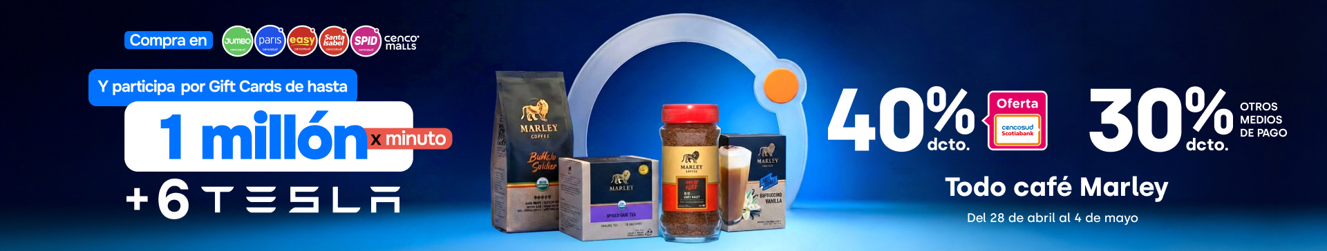 Ciclos - Todo café Marley 30%dcto tmp 40%dcto tc - 28-04-2026 al 04-05-2026