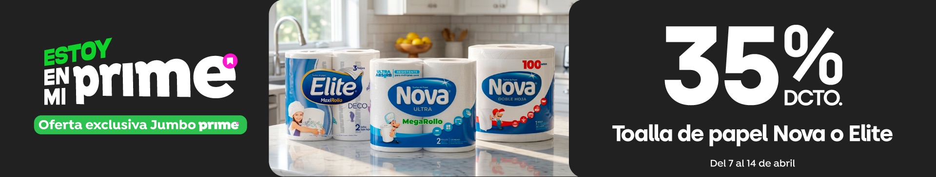 Prime - Todo toalla de papel Nova o Elite 35%dcto  - 07-04-2026 al 13-04-2026
