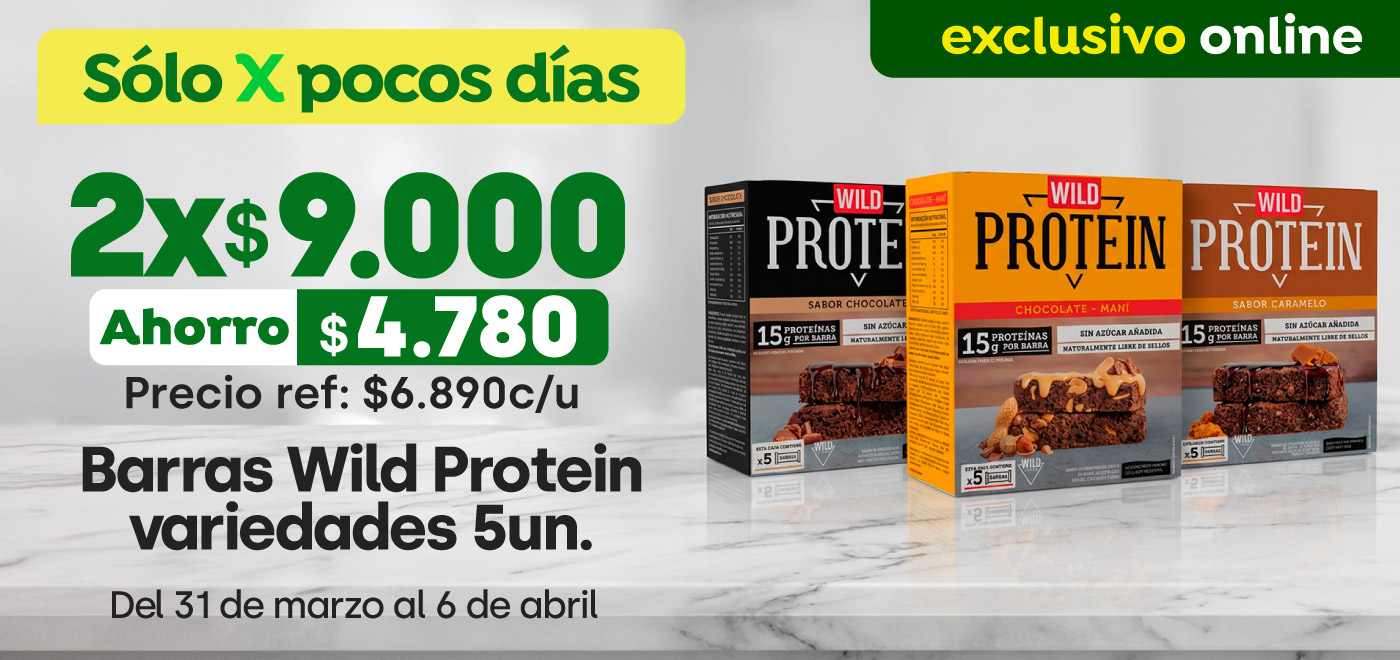 Bombazo excl ecomm - Barras Wild Protein variedades 5 un, 2x $9.000 - 31-03-2026 al 06-04-2026