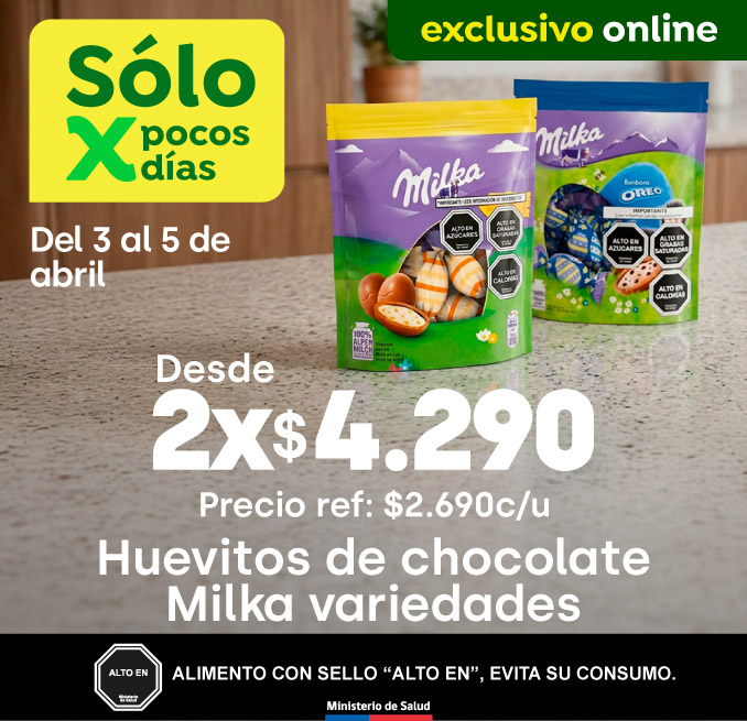 Bombazo excl ecomm - HUEVITOS DE CHOCOLATE MILKA VARIEDADES DESDE 2X4.290 / P.REF 2.690 - 03-04-2026 al 05-04-2026