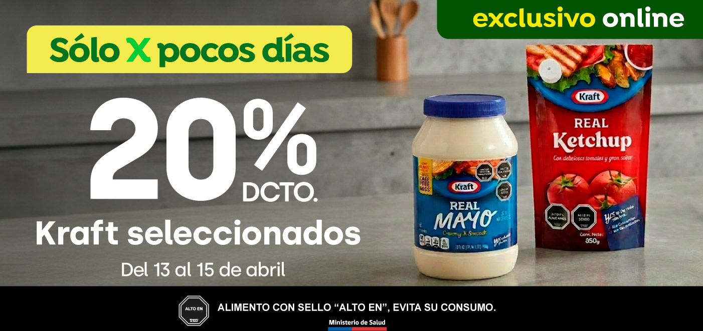 Bombazo excl ecomm - 20% dcto. seleccionados Kraft - 13-04-2026 al 15-04-2026