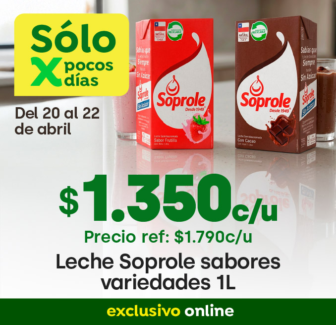 Excl ecomm leche Soprole sabores 1 lt a (pref: : x lt) 20 04 2026 al 22 04 2026