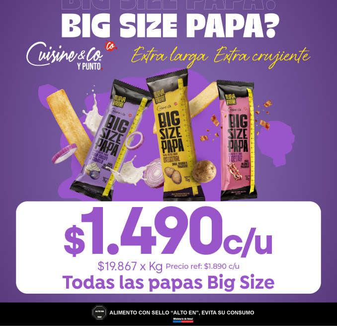 Especial - Todas las papas Big Size Cuisine & Co $1.490 precio ref: $1.890 ahorro: 402 ppum: $19.867xkg - 14-04-2026 al 03-05-2026