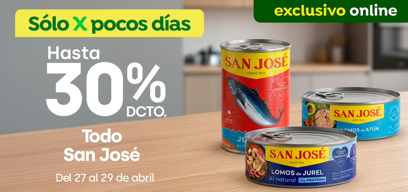 Bombazo excl ecomm - Todo San José hasta 30% dcto. - 27-04-2026 al 29-04-2026