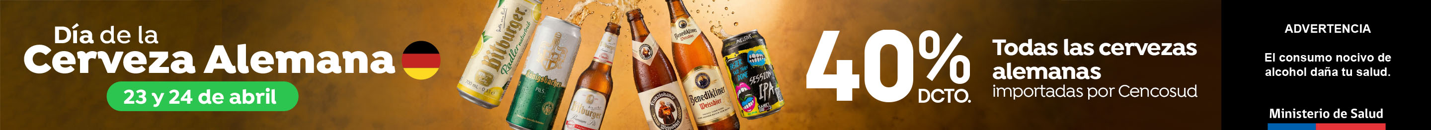 Especial - Todas las cervezas Alemanas importadas por Cencosud 40%dcto. - 23-04-2026 al 24-04-2026