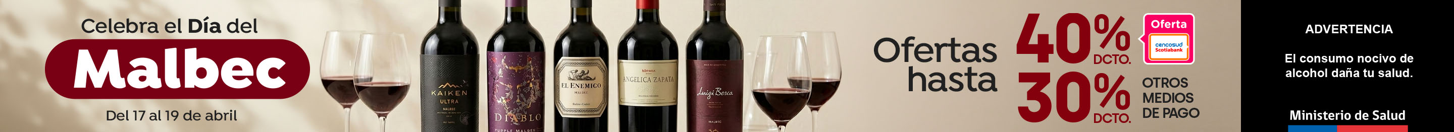 Especial - Todo vino Malbec 30%dcto TMP 40%dcto TC  - 17-04-2026 al 19-04-2026