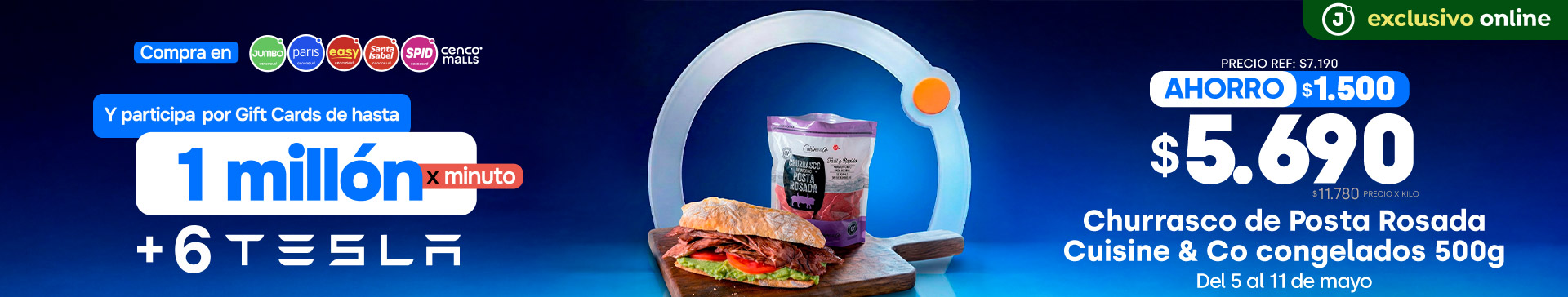 Bombazo excl ecomm - Churrasco Posta Rosada Cuisine&Co Congelados 500 grs. $5.690 (p ref $7.190) (ppum $11.780) - 05-05-2026 al 11-05-2026