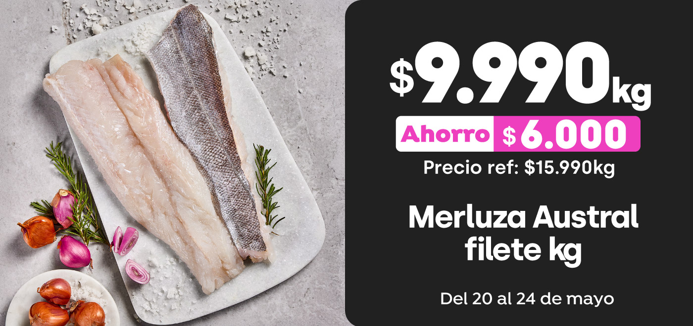 Especial - Merluza austral filete kg $9.990 PRIME $11.990 TMP // Pref: $15.990 / PPUM: $11.990 x kg  - 21-05-2026 al 24-05-2026